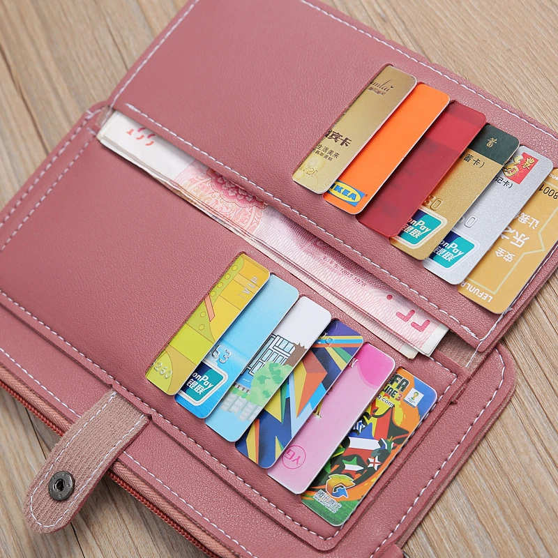 

2022 Women Long Fashion Wallets Desigh Zipper Card Holder Leather Purse Solid Coin Pocket High Quality Purse