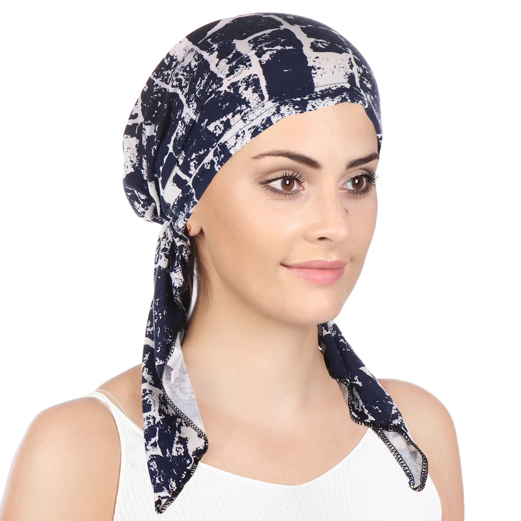 

New pattern printed cotton curved elastic cap chemotherapy cap Muslim hijab cap Women Muslim New Hijab Fashion New Muslim Hijab