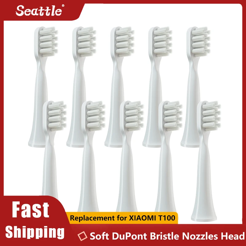 10Pcs For XIAOMI MIJIA T100 Replacement Brush Heads Sonic Electric Toothbrush Vacuum DuPont Soft Bristle Suitable Nozzles