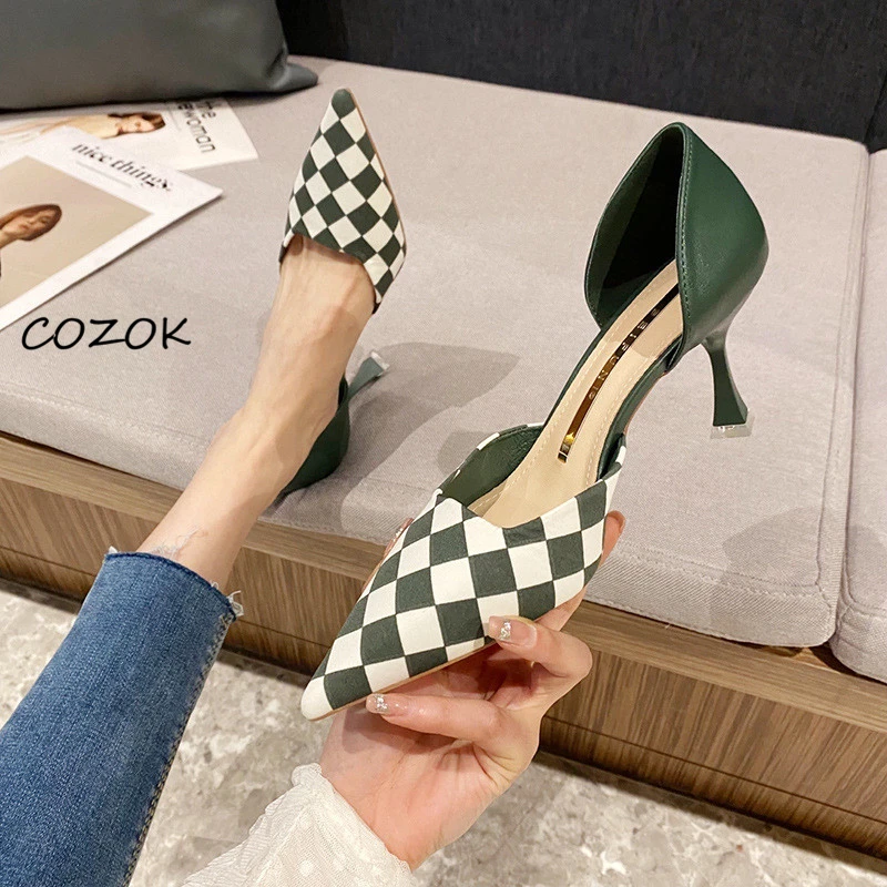 

Heels Women Checkered Korean Style New Fashion Heels for Women Party Casual Women Shoes