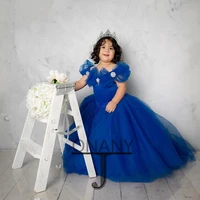 jonany cute puffy flower girl dress custom made navy blue flower pearl dropping shipping first communion gowns birthday princess