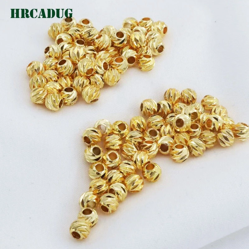 New 2.5/3/4/5/6mm Cut Pattern Separators Beads 18K Gold Plated Round Spacer Beads To Make Bracelets DIY Jewelry Making Supplies