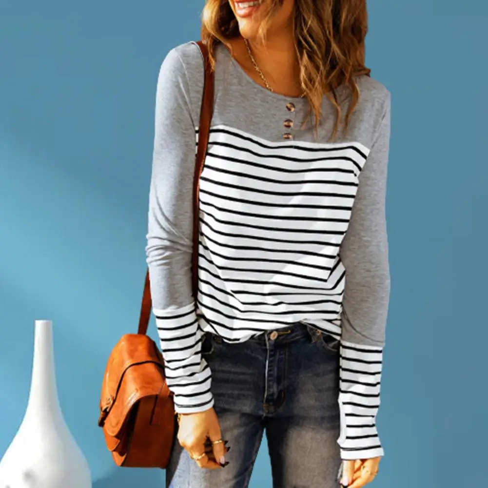 

Chic Women Blouse Washable Simple Pullover Top Good Elastic Women T-shirt