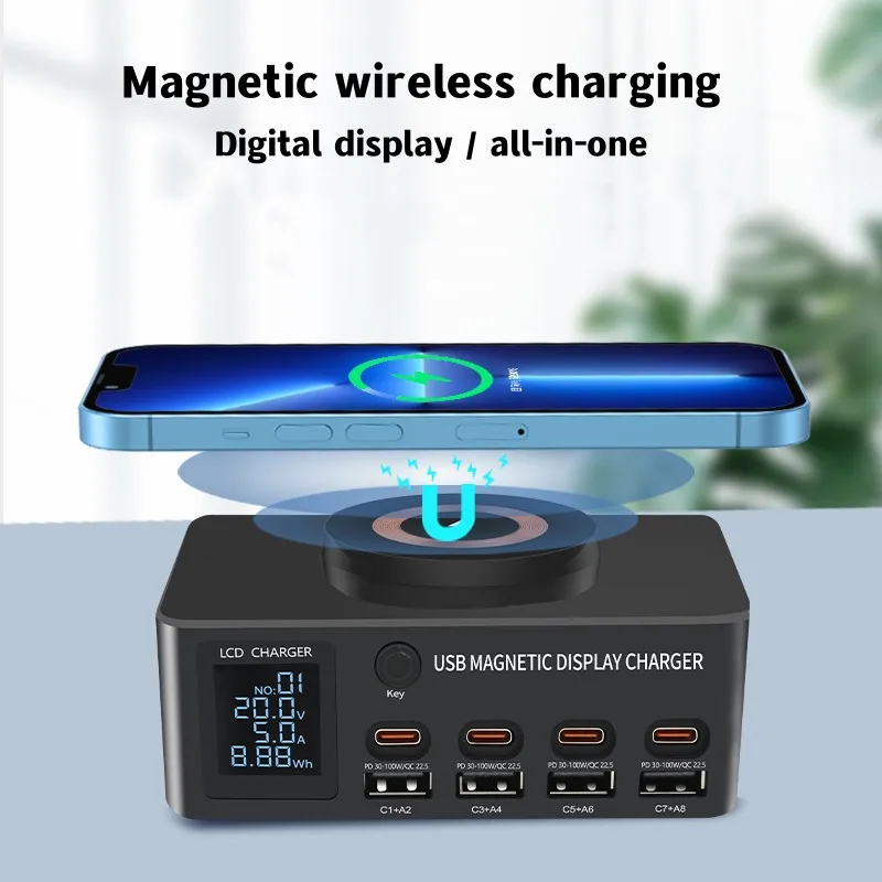 8Port 140W USB Type C Phone Fast Charge Wireless Charger PD QC3.0 USB Quick Charger Station For iPhone iPad Samsung Tablet