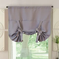 Solid Blackout Curtain Tie Up Shades Rod Pocket Panel for Kitchen Window 63 Inches Long Adjustable Tie Up Small Curtain
