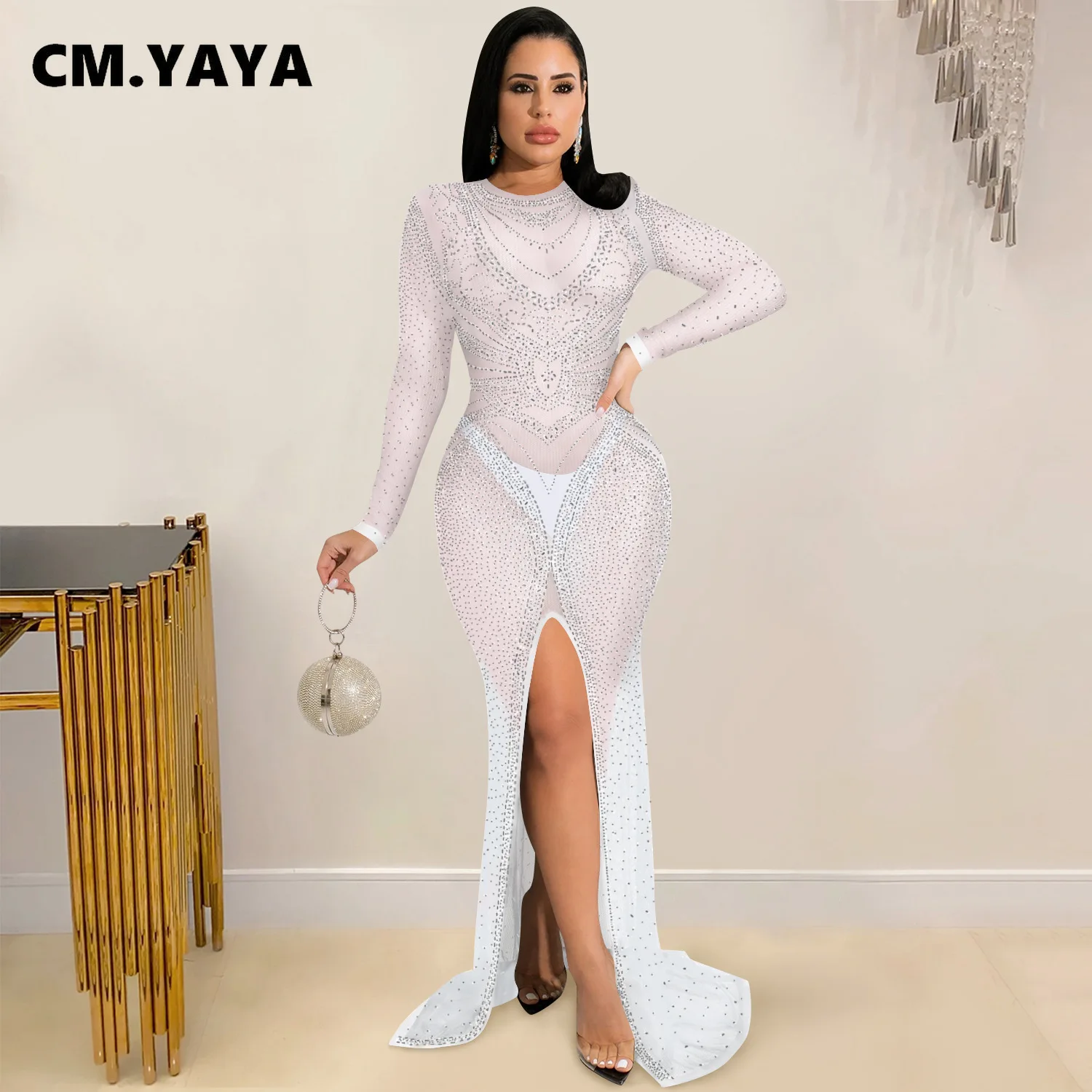 Женское прозрачное длинное платье-карандаш с длинным рукавом - купить по