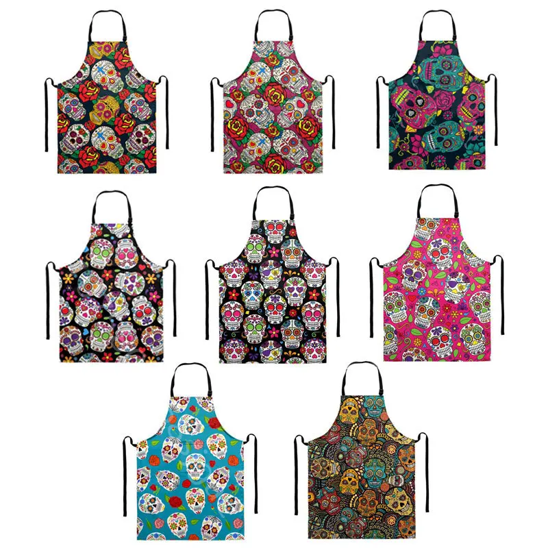 

Vintage Skull Kitchen Apron Household Restaurant Cooking Cleaning Cafe Shop Waiter Chef Baking BBQ Bib Kids Adults Home Aprons