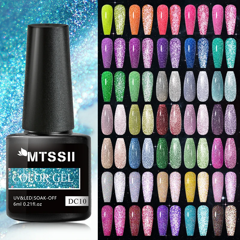 Mtssii Neon Reflective Glitter Gel Nail Polish Fluorescence Orange Blue Green Semi Permanent Soak Off UV LED Nail Gel Art