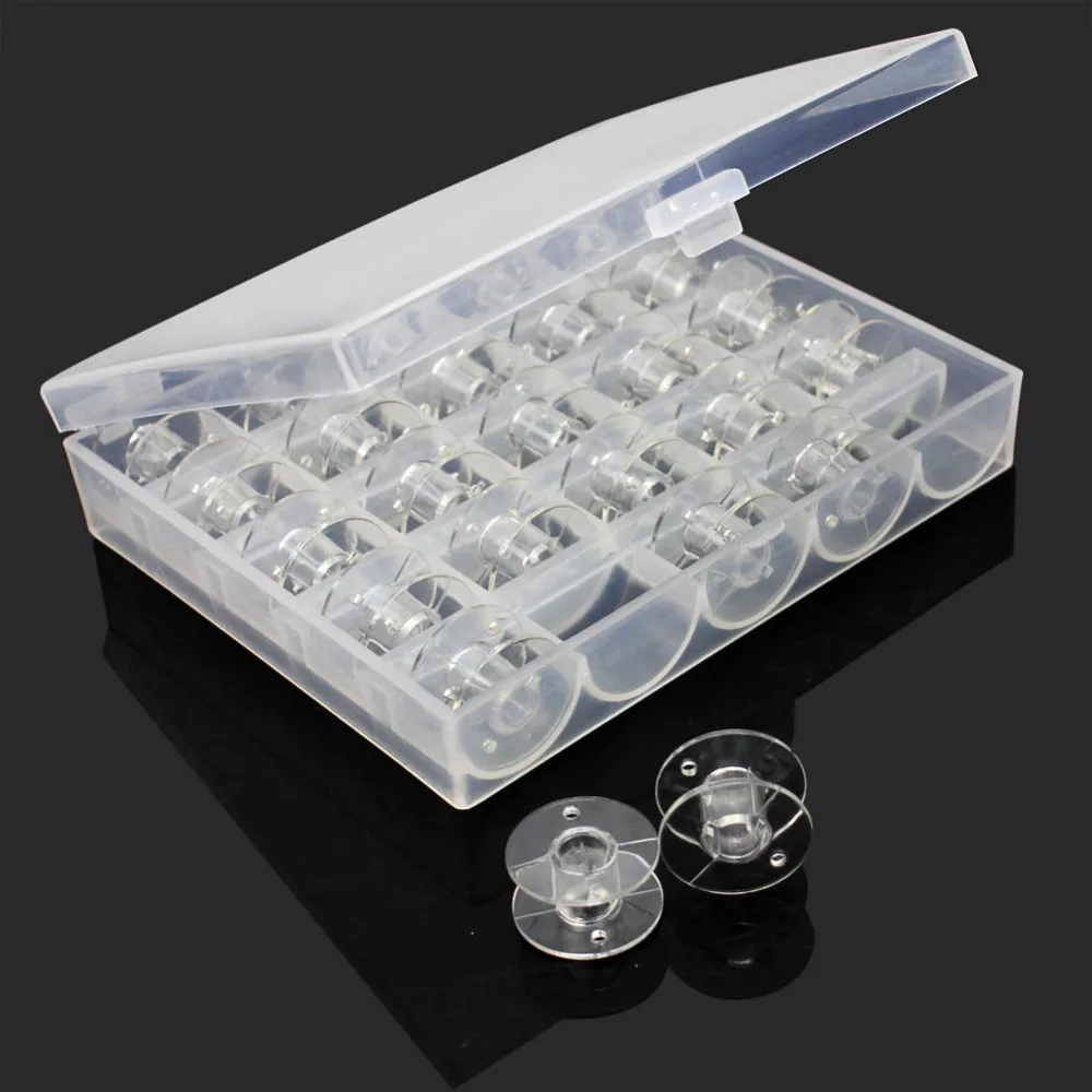 

25Pcs/Set Empty Bobbins Sewing Machine Spools Clear Plastic Case Storage Box for Sewing Machine Bobbin Sewing Accessories