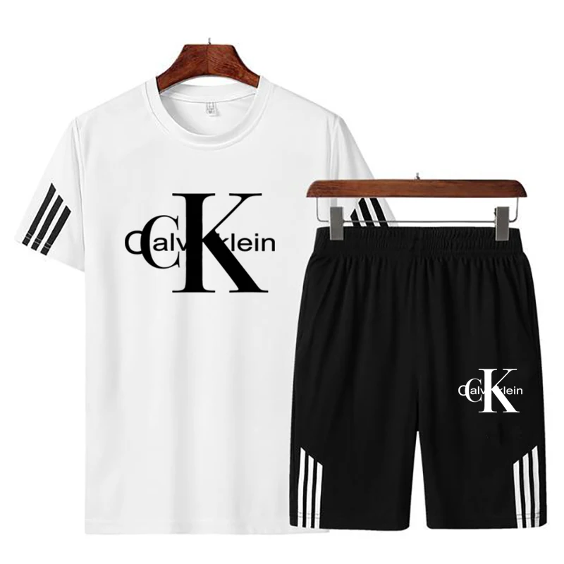 

Summer Mesh Breathable T-shirt Shorts 2-piece Set Men's Quick-drying Sports Suit O-neck Brand Running Basketball 2-piece Set