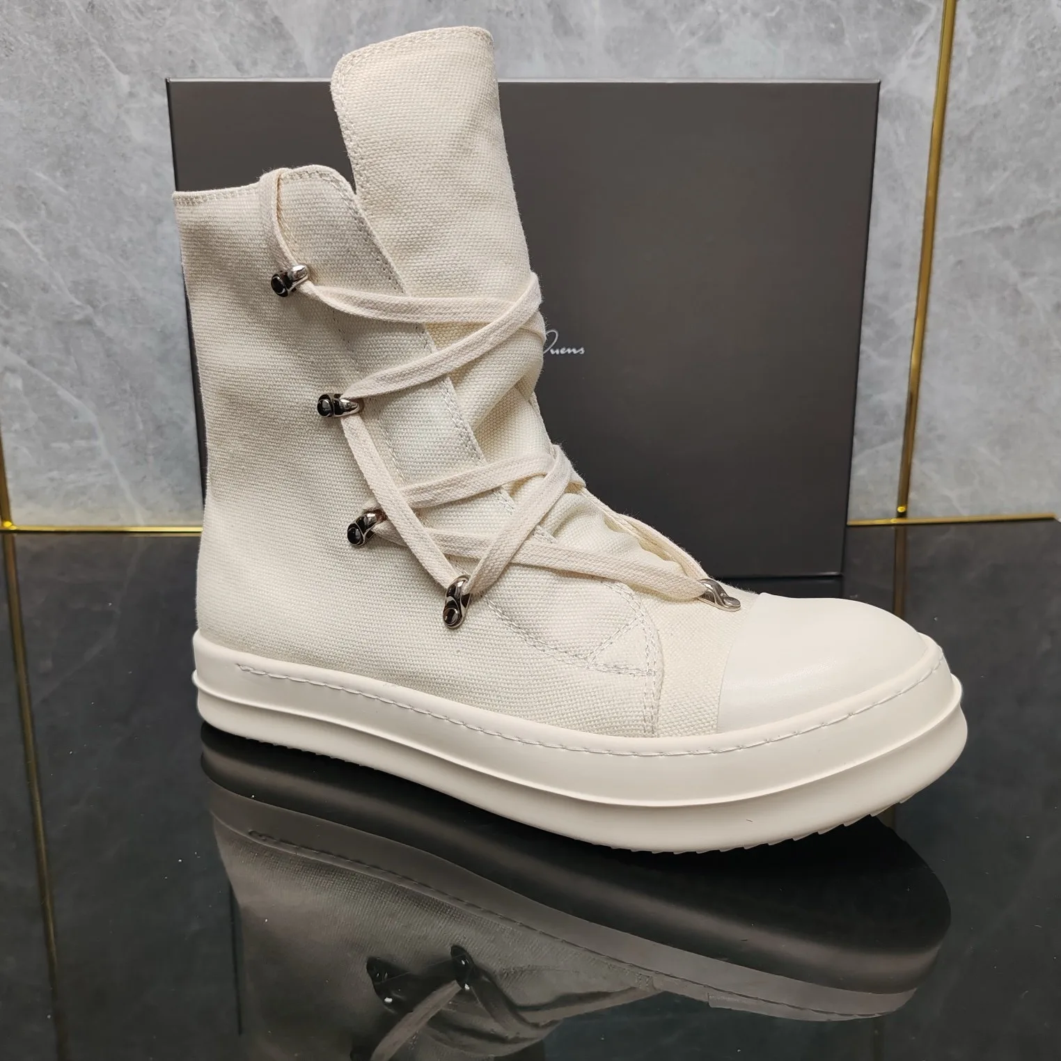 Круглые бежевые высокие парусиновые туфли Owens модные женские ботильоны уличная