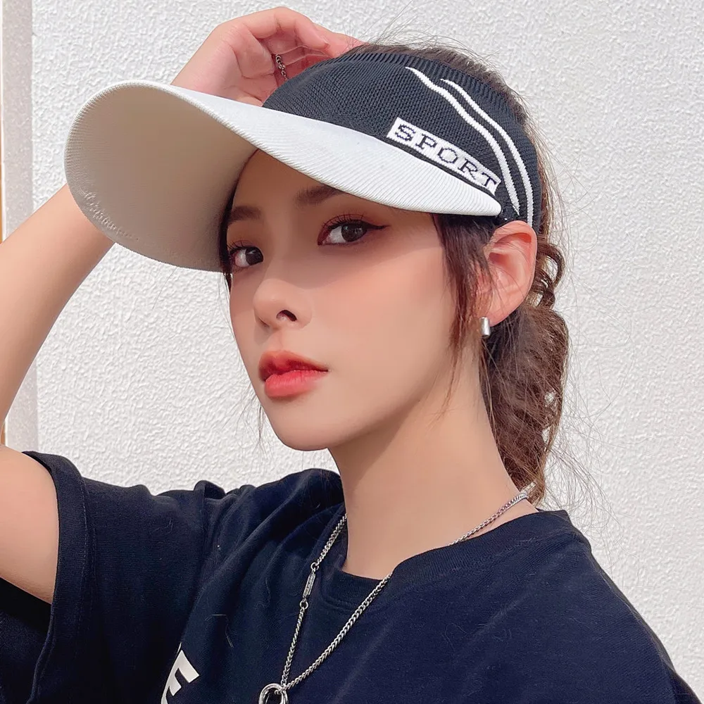 

New Women Color Matching Casual Spring And Summer Hat Fashion Letter Embroidery Empty Top Cap For Female Knitted Baseball Cap