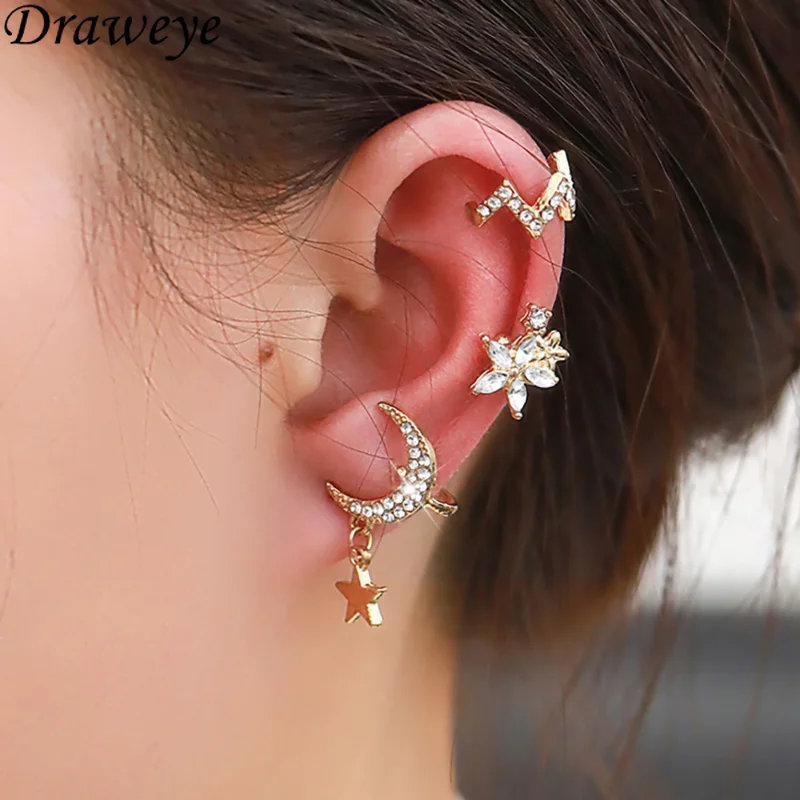 

Draweye Jewerly Sets Metal Stars Korean Fashion Sweet Simple Clip Earrings for Women Elegant Vintage Pendientes Mujer