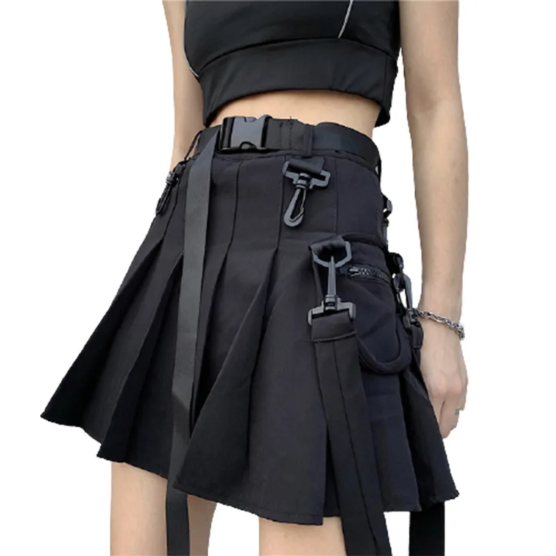 

Новинка 2023, женская одежда, женские мини-юбки в стиле гранж-эмо Haruku с карманами Y2k Insgoth, корейская мода, юбка с высокой талией, винтажная лента Bu