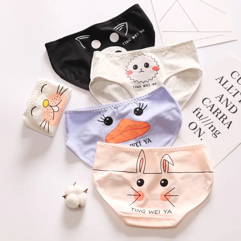 

2022 New Playful Cartoon Printed Womens Panties Middle Waist Bag Hip Breathable Comfortable Underwear Women Cotton Ladies Briefs