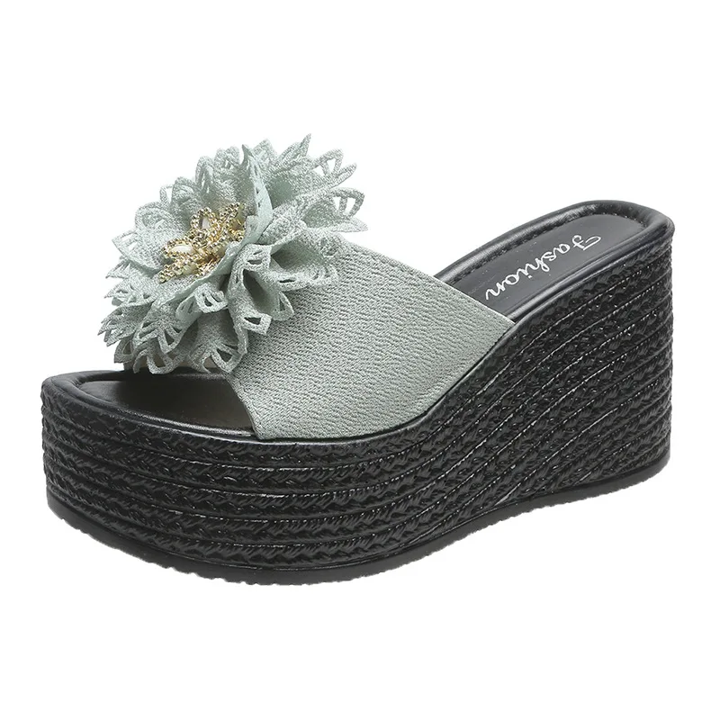 Summer Thick Bottom Wedge Heel Open Toe Sandals and Slippers Women's Fashion Flower Women's Slippers Increase Women's Shoes