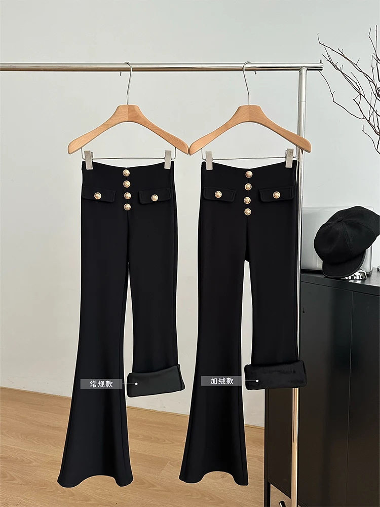 Зимние женские винтажные черные расклешенные брюки Old Money Gyaru с высокой талией