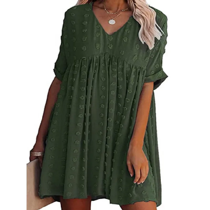 

2022 Women's Chiffon Wool Ball Loose V Neck Dress Vestido Feminino Summer