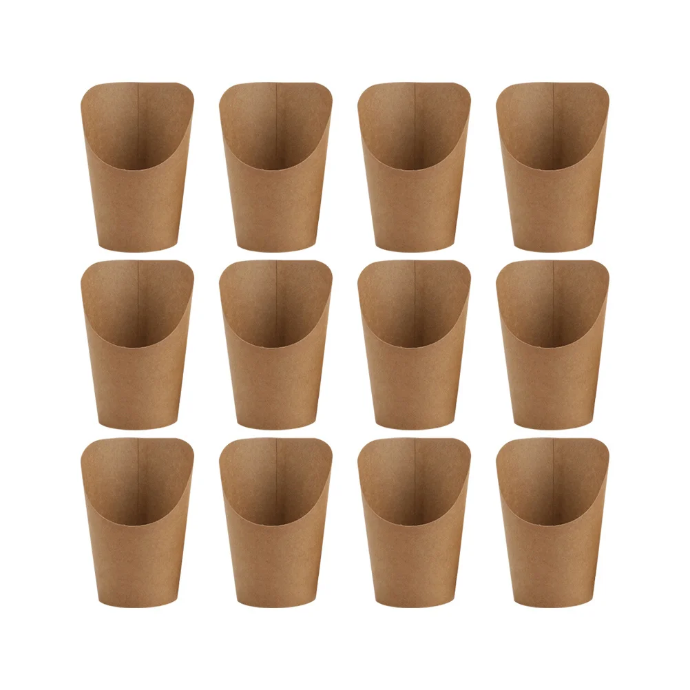

50 Pcs French Fries Packing Bucket Take-out Snacks Holder Disposable Cup Paper Cone Waffle Tray