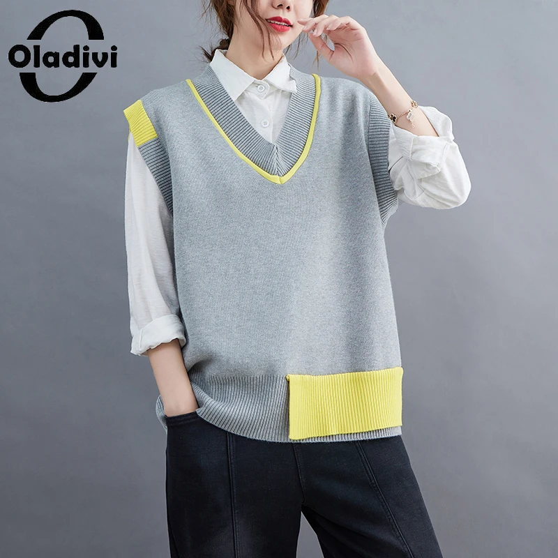 

Oladivi Spring Autumn Winter Sleeveless Sweaters Women Casual Loose Knitted Tops Oversized Clothing Autumn Winter Knitwears 2811