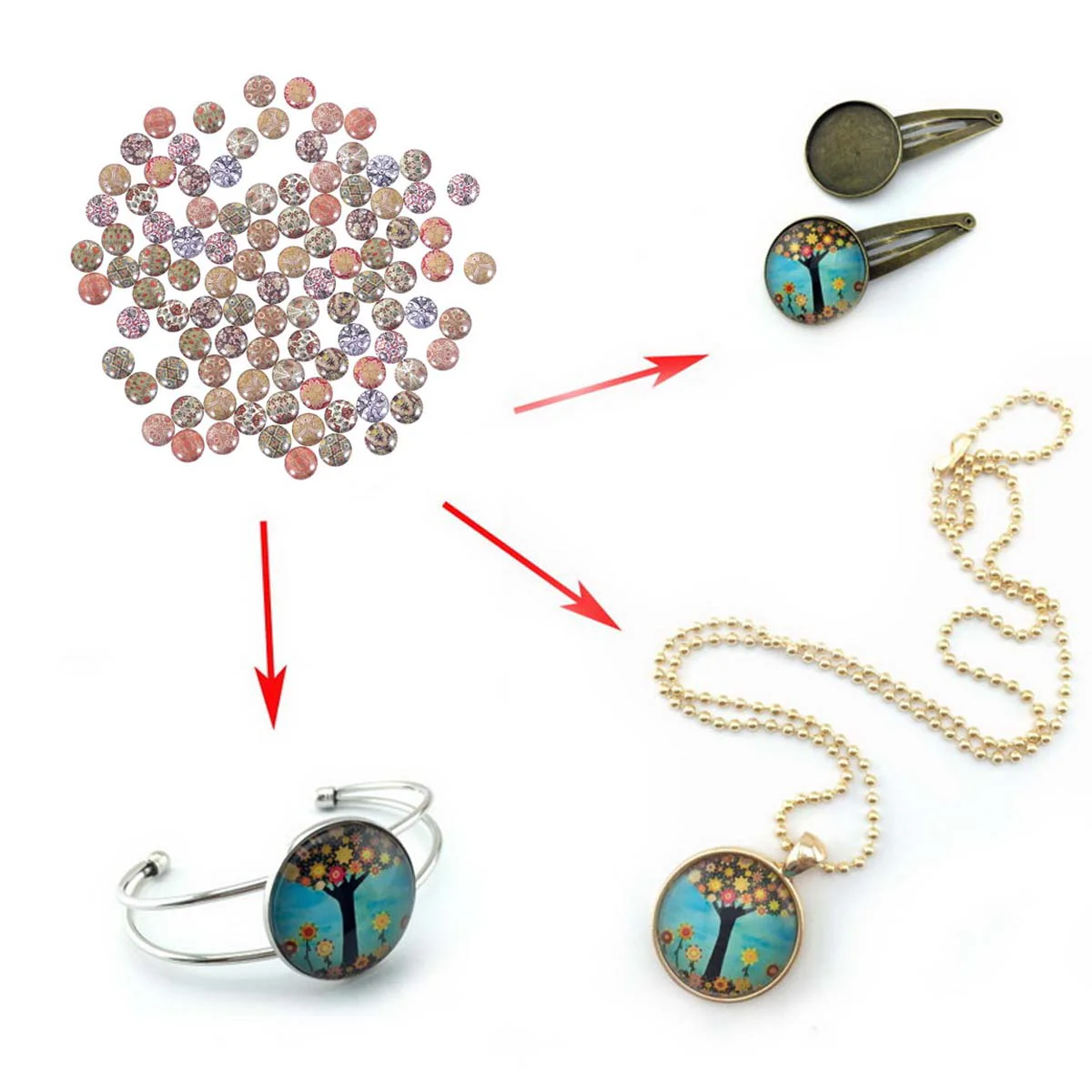 

Glassjewelry Flat Round Tiles Mosaicdome Beads Making Half Embellishmentsoval Findings Backs Gemstone Vintage Tile Nuggets