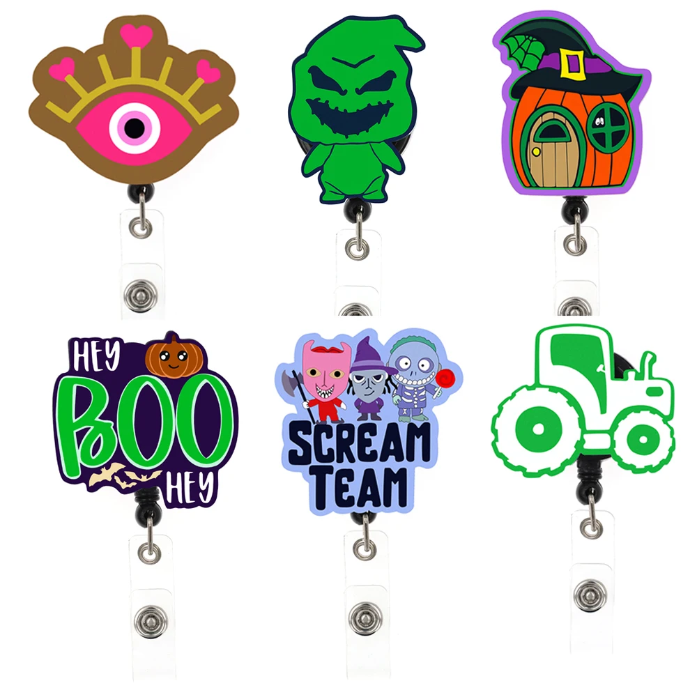 

10 Pcs/Lot New Badge Reel Halloween Plastic Acrylic Ghost Pumpkin Holiday Retractable Badge Holder With Alligator Clip For Nurse