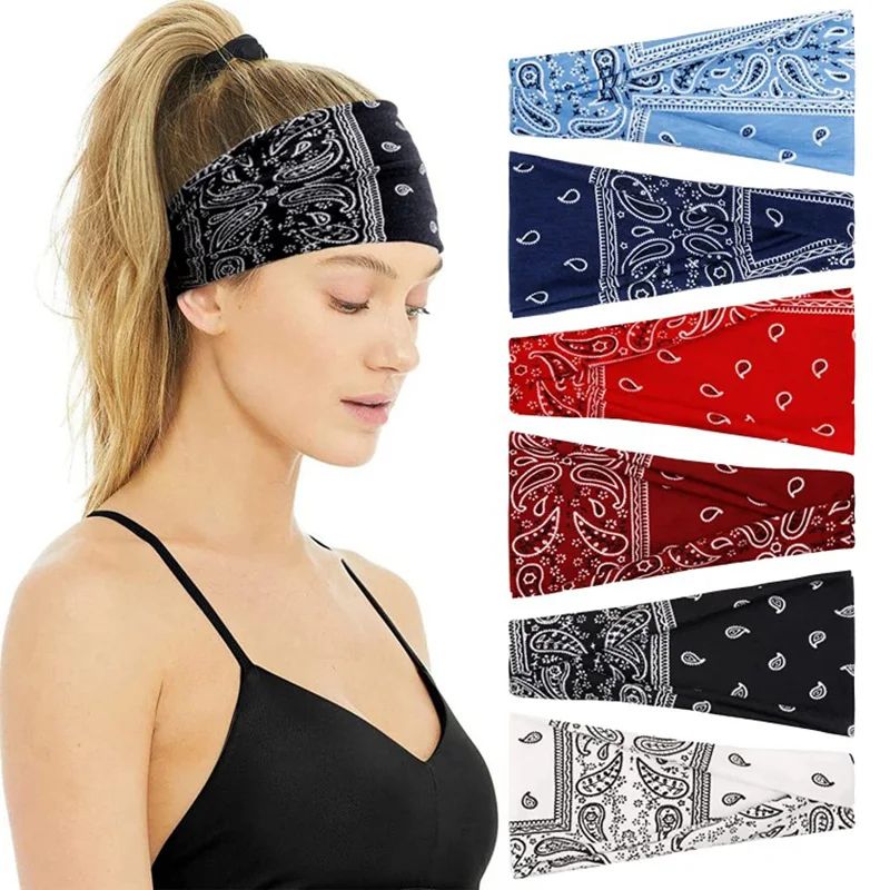 

6PCS/Set Bohemian Wide Cotton Cross Stretch Headbands Women Headwrap Turban Headwear Bandage Hairbands Bandana Print Head Wrap