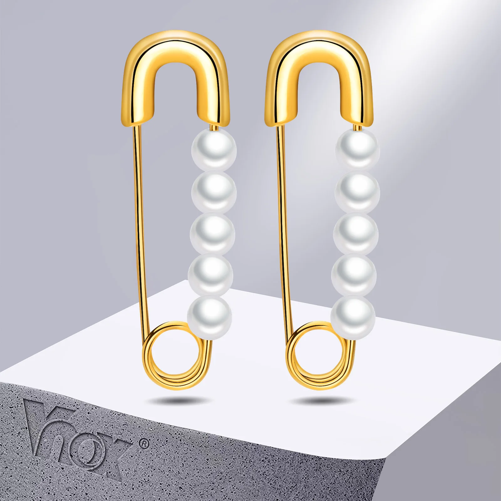 

Vnox Women Pin Earrings, Gold Plated Stainless Steel Pin with Simulated Pearls Earrings, Cool Chic Girls Ear Jewelry