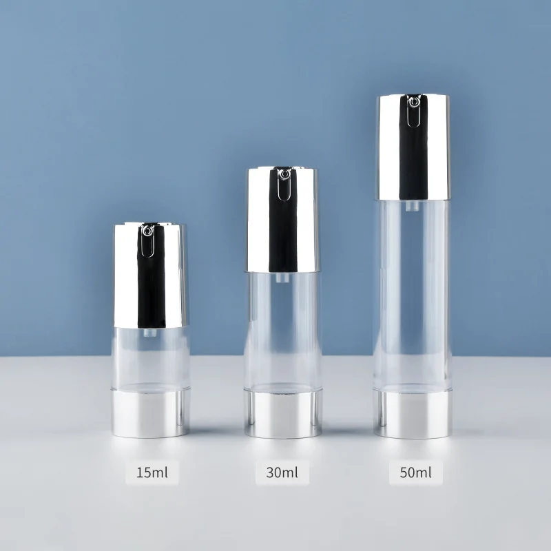 

10pcs/lot 15ml/30ml/50ml UV Silver Vacuum Bottle Lotion Bottle Transparent Bottle Body Airless Pump Perfume Essence Sub-bottle