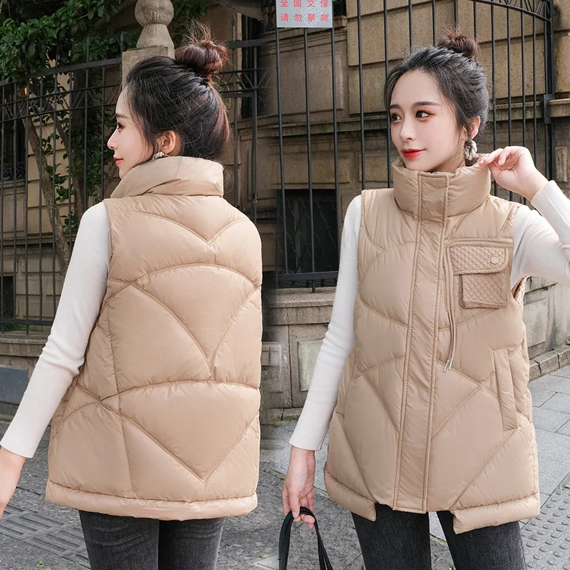 

Жилет пуховой Женский, хлопковый однотонный безрукавка с воротником-стойкой, жилет без рукавов, пальто, Осень-зима