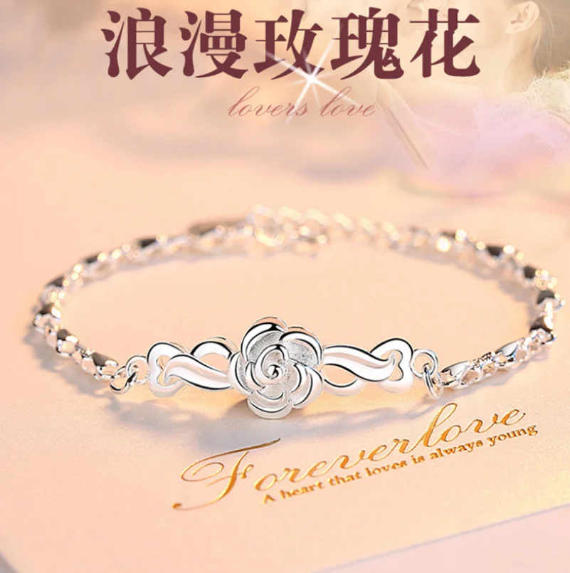 

ANGLANG Elegant Women Fashion Charm Bracelets with Rose Design Adjustable Chain Bracelet Wedding Jewelry Accessories