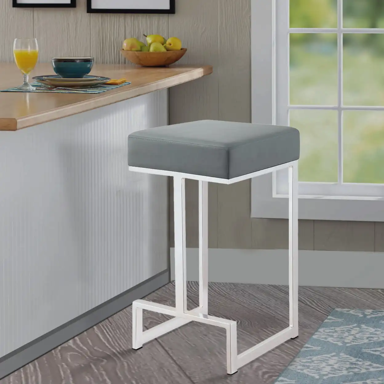 

Metal Counter Height Stool, Grey- Saltoro Sherpi