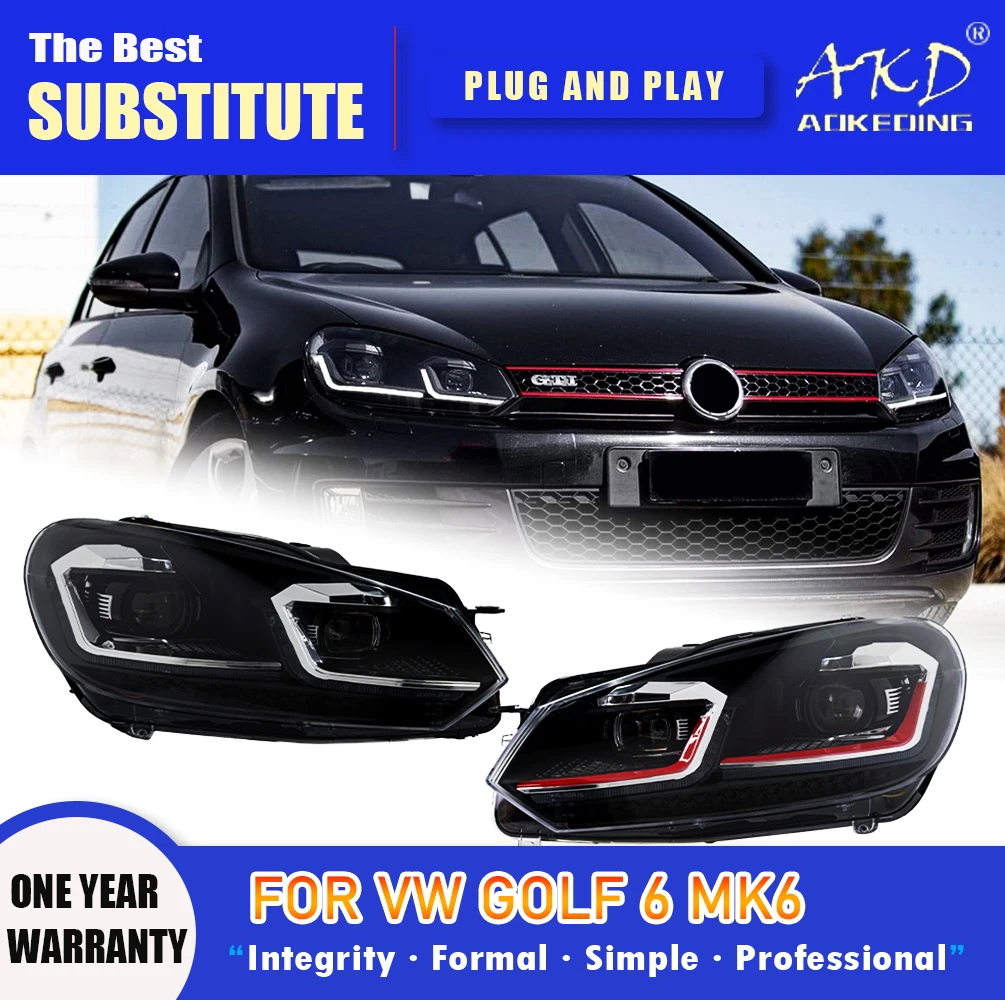 Фото Фара AKD для VW Golf 6 MK6, светодиодная фара 2009-2012, Golf6, ДХО, указатель поворота, дальний свет, линза-проектор Angel Eye №2