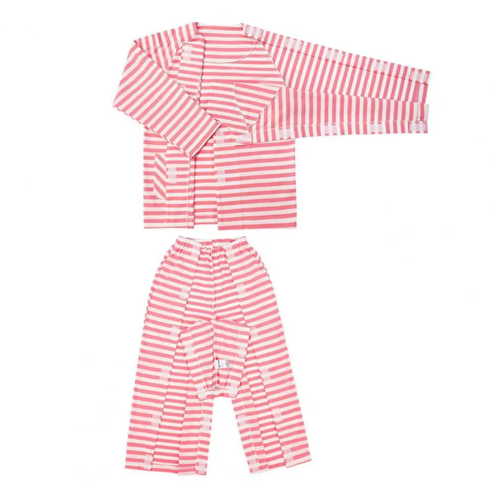 

2Pcs/Set Examination Gown Striped Fastener Tape Kids Printed Large Pocket Bedridden Children Pajamas for Winter