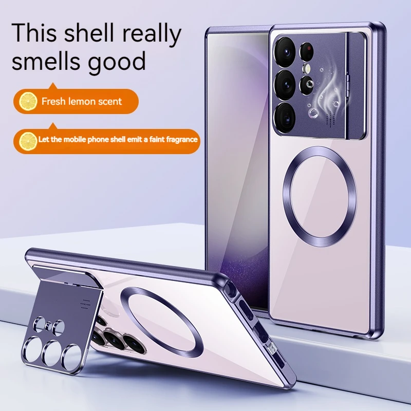 

For Samsung Galaxy S23 S22 S21 Ultra Case with Camera lens Aromatherapy system Metal alloy Magnetic ultrathin Protection Cover