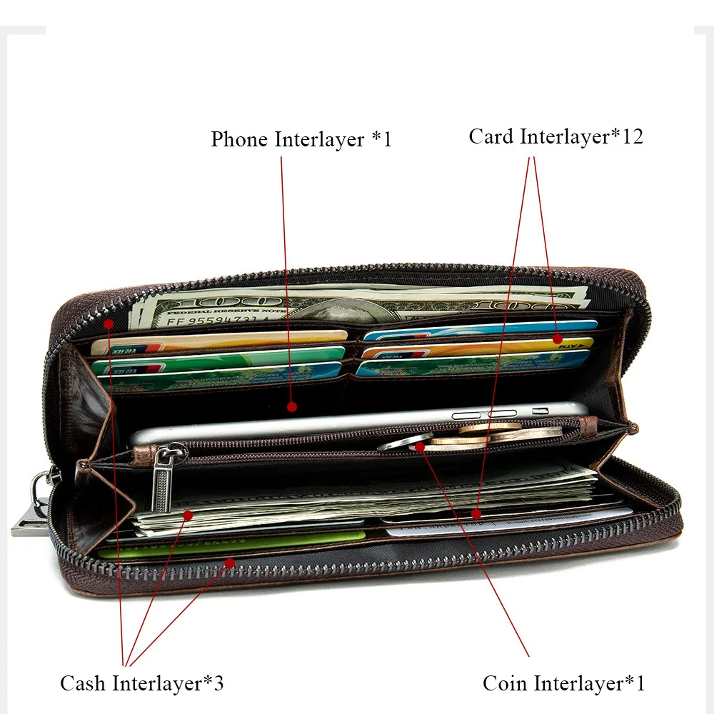 Men's Genuine Leather Wallet Long Purse Crocodile Pattern Business Multi Card Handbag Cowhide Wallets Phone Bag Gifts for Men