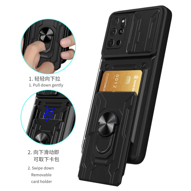 

For Samsung Galaxy S20 Plus Case Slide Camera Protect Armor Cases For Galaxy S20 Ultra S 20 FE Card Slot Stand Holder Back Cover