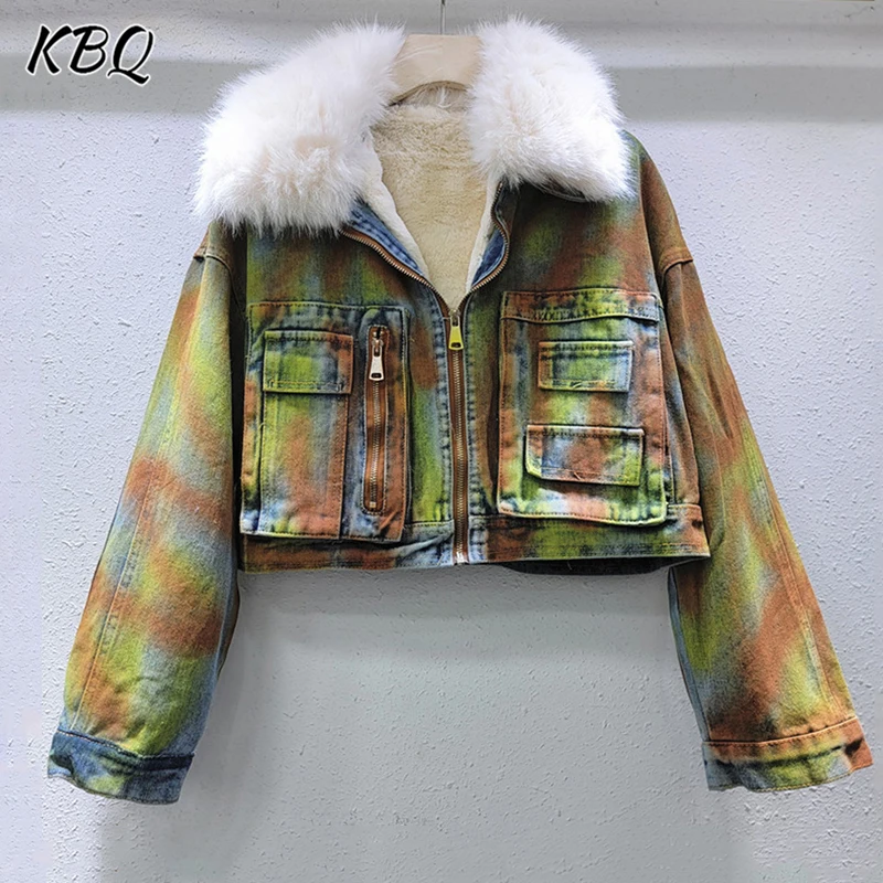 KBQ новые хитовые цветные шикарные джинсовые куртки с перьями для женщин уличные