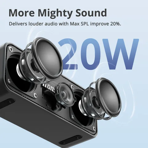 Модернизированная версия динамика Tronsmart T2 Plus с Bluetooth 5.3, водонепроницаемость IPX7, NFC, время воспроизведения 24 часа
