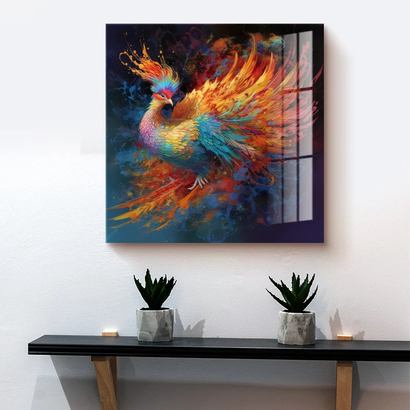 

100*100CM Large Frameless Tempered Glass Art, Modern and Minimalist Bedroom, Dining Room, Sofa, Wall Animal Decoration Painting