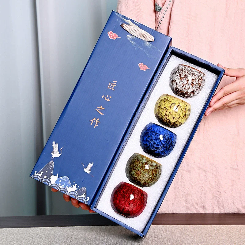 5 шт., китайская керамическая чашка для чая ручной работы, 110 мл, порцеляновая глазурь Temmoku, набор чашек для кунг-фу, керамическая посуда для напитков, посуда