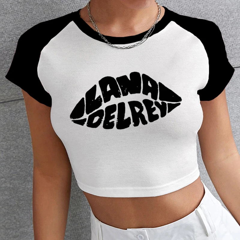 

Укороченные топы, футболка Ланы Дель Рей, топы, футболки, женская одежда Y2K, эстетичная Лоскутная футболка с коротким рукавом, летняя Милая футболка в стиле Харадзюку
