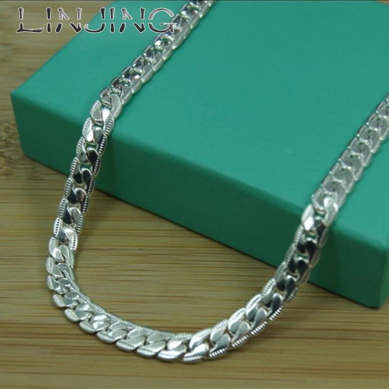 

LINJING 925 Sterling Silver 5mm Full Sideway Necklace 8/18/20/22/24 Inch Chain For Woman Men Fashion Wedding Engagement Jewelry