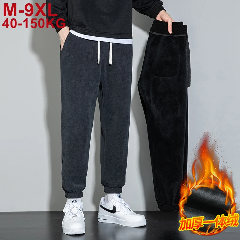 

New Winter Thick Warm Fleece Sweatpants Men High Quality Corduroy Joggers Sportswear Casual Track Pants Plus Size 6xl 7xl 8xl