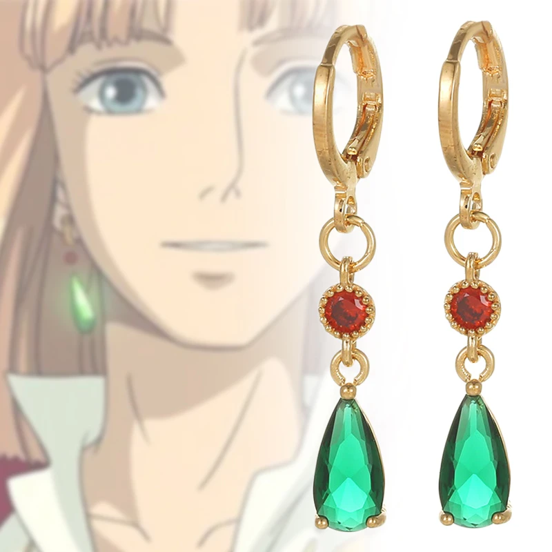 

Retro Emerald Water Drop Earring Hooks Anime Howl's Moving Castle Earrings Charm Crystal Gemstone No Puncture Ear Clip Jewelry