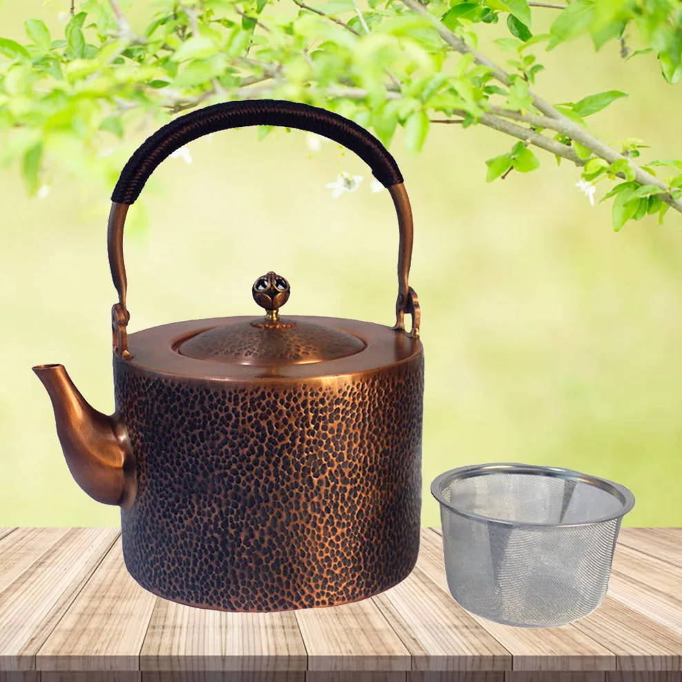 

2L Pure Copper Teapot Boiling Water Kettle Handmade Red Copper Tea Infuser With Tea Strainer Beauty Health Tea Set