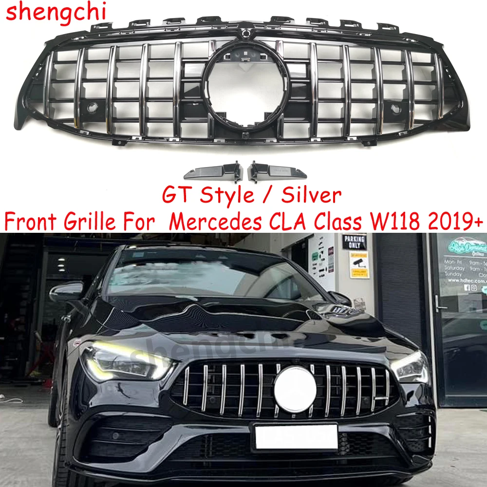 C118 GT стиль Серебряный передний бампер Гриль для Mercedes Benz CLA Class C118 X118 CLA180 CLA200 CLA220 CLA250 CLA35 2019 +
