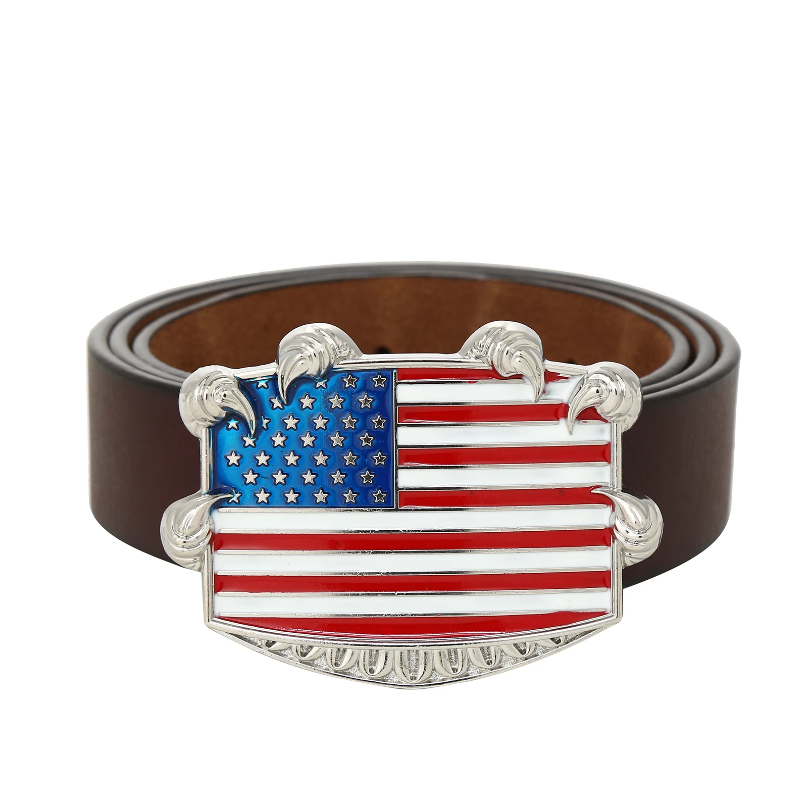 Western cowboy American flag and Eagle Hand oil craft metal belt buckle with leather belt denim belt decorative accessories