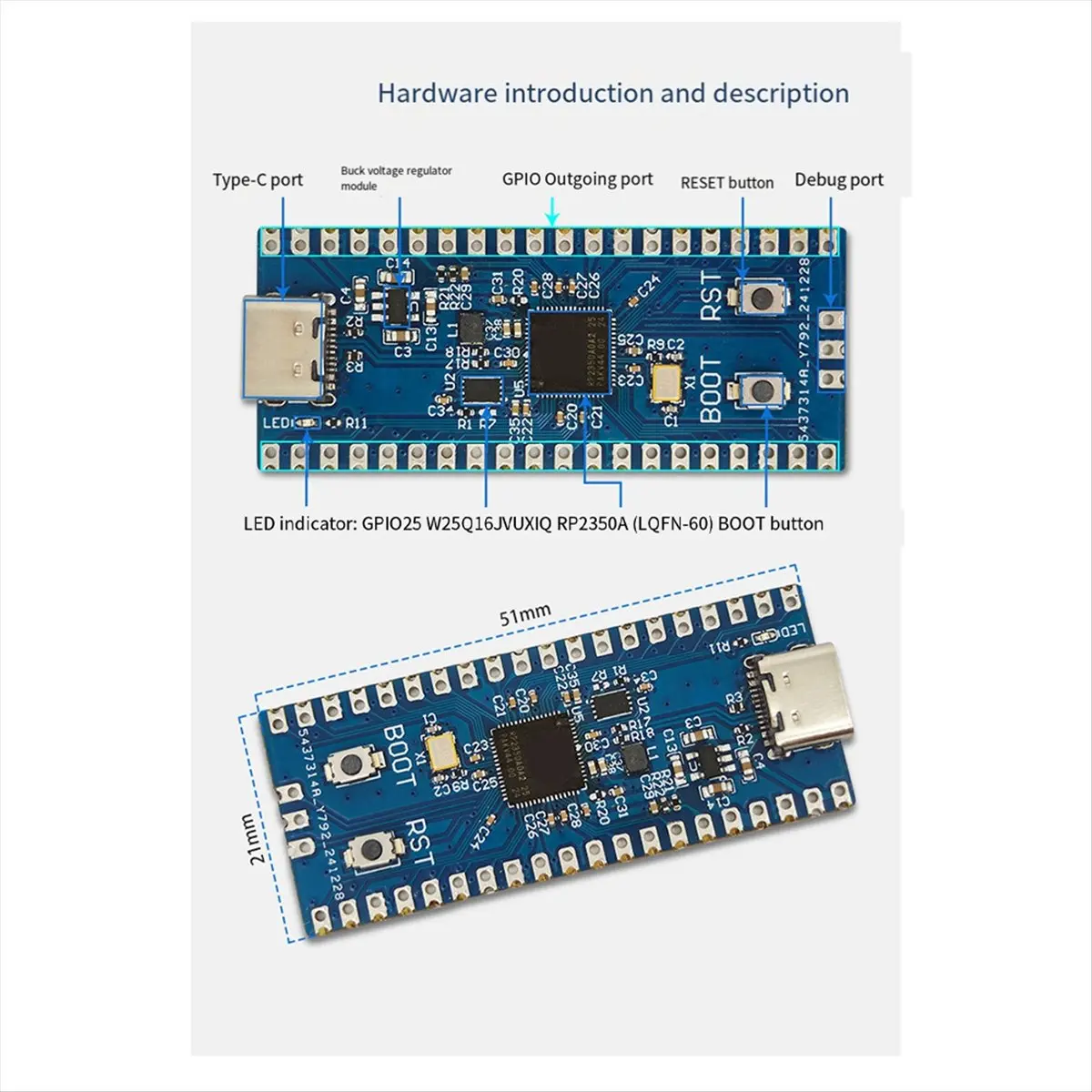 Фото Плата разработки (A43I) для Pico2-RP2350 на базе RP2350A, для Micro-Python. №1