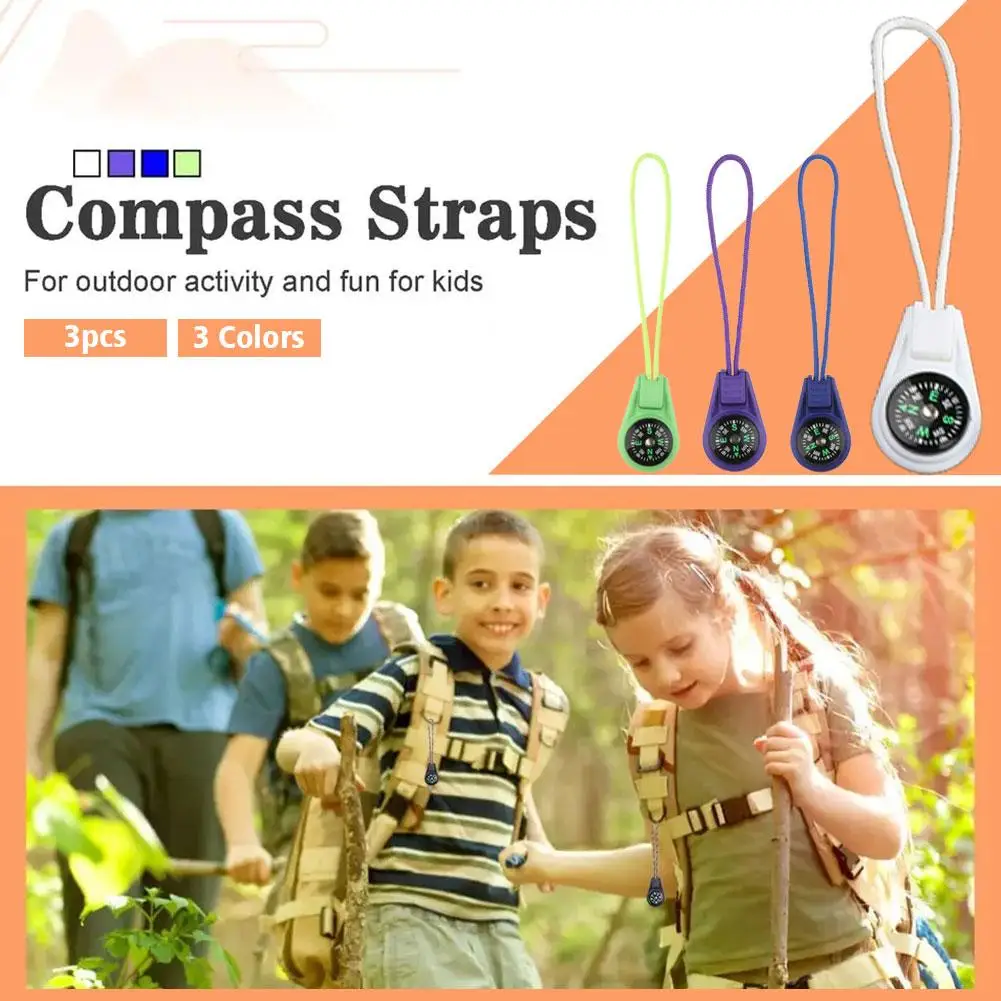 3 шт. мини-компас для выживания на молнии, натяжной слайдер, шнур, походный навигатор, карман для кемпинга, походные принадлежности для приключений, принадлежности для улицы V8B2